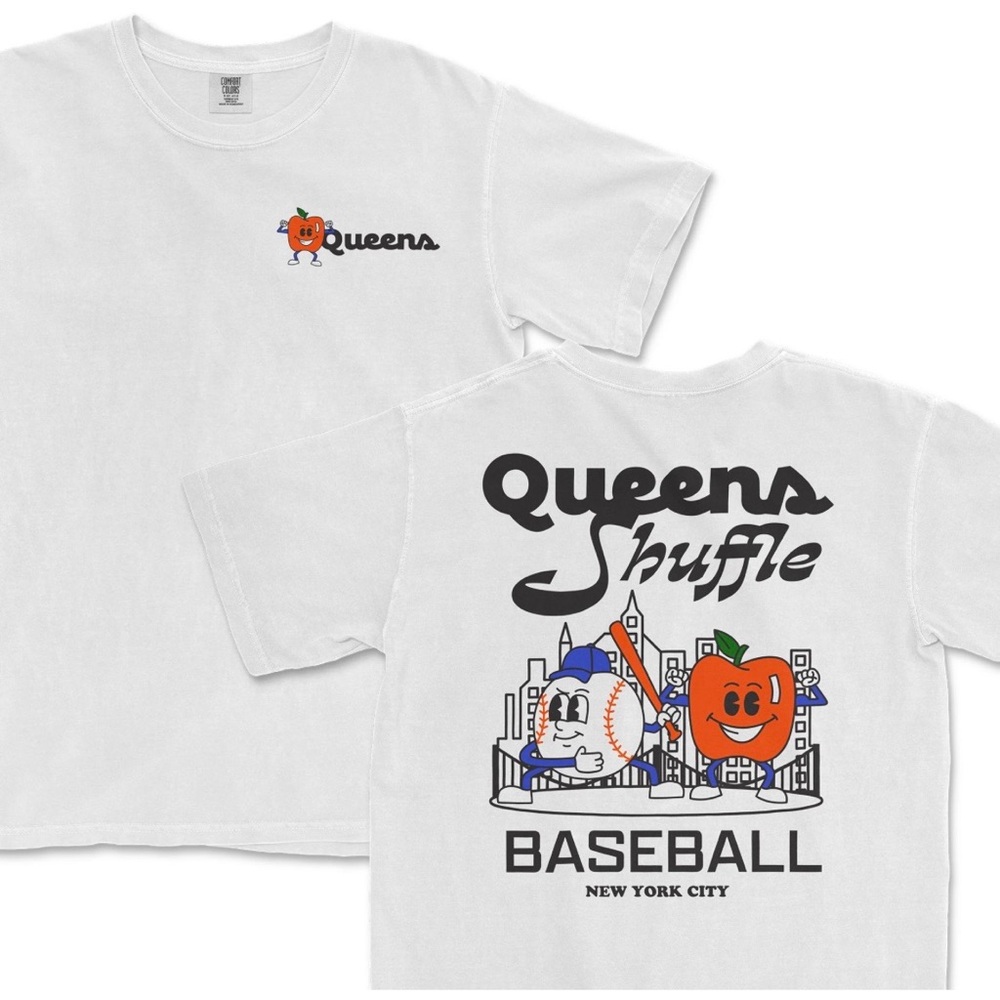 Comfort Colors White 'Queens Shuffle Baseball' Short Sleeve Tee with Graphic